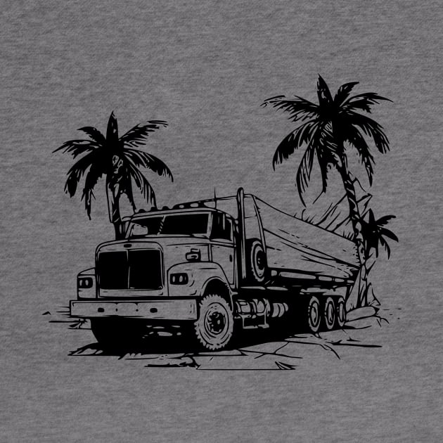 black and white heavy truck vintage - palm tree by TeeTruck